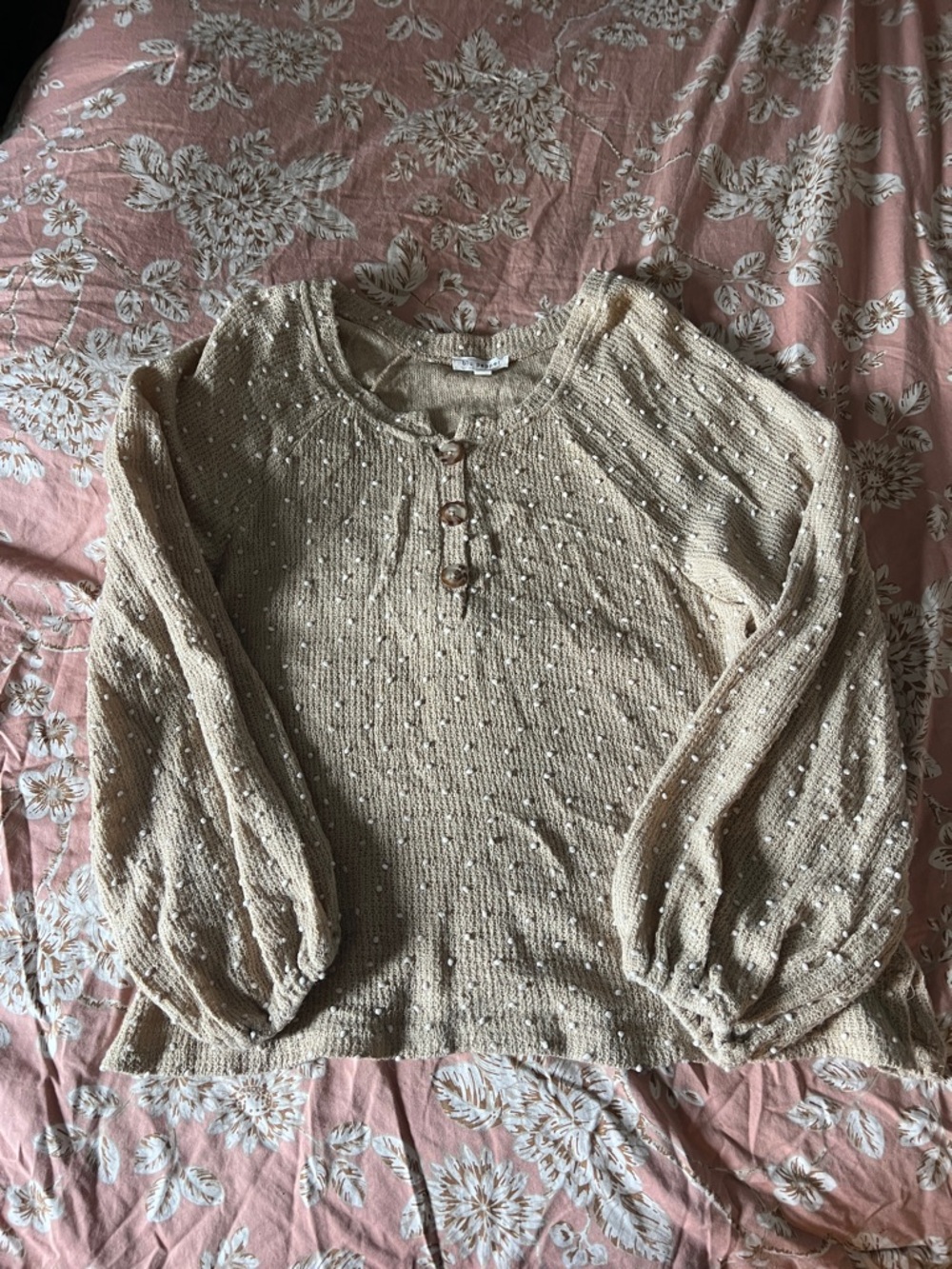 Blu Pepper Cream Textured Peasant Long Sleeve Top